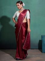 Moss Sattin Maroon Party Wear Swarovski Work Saree